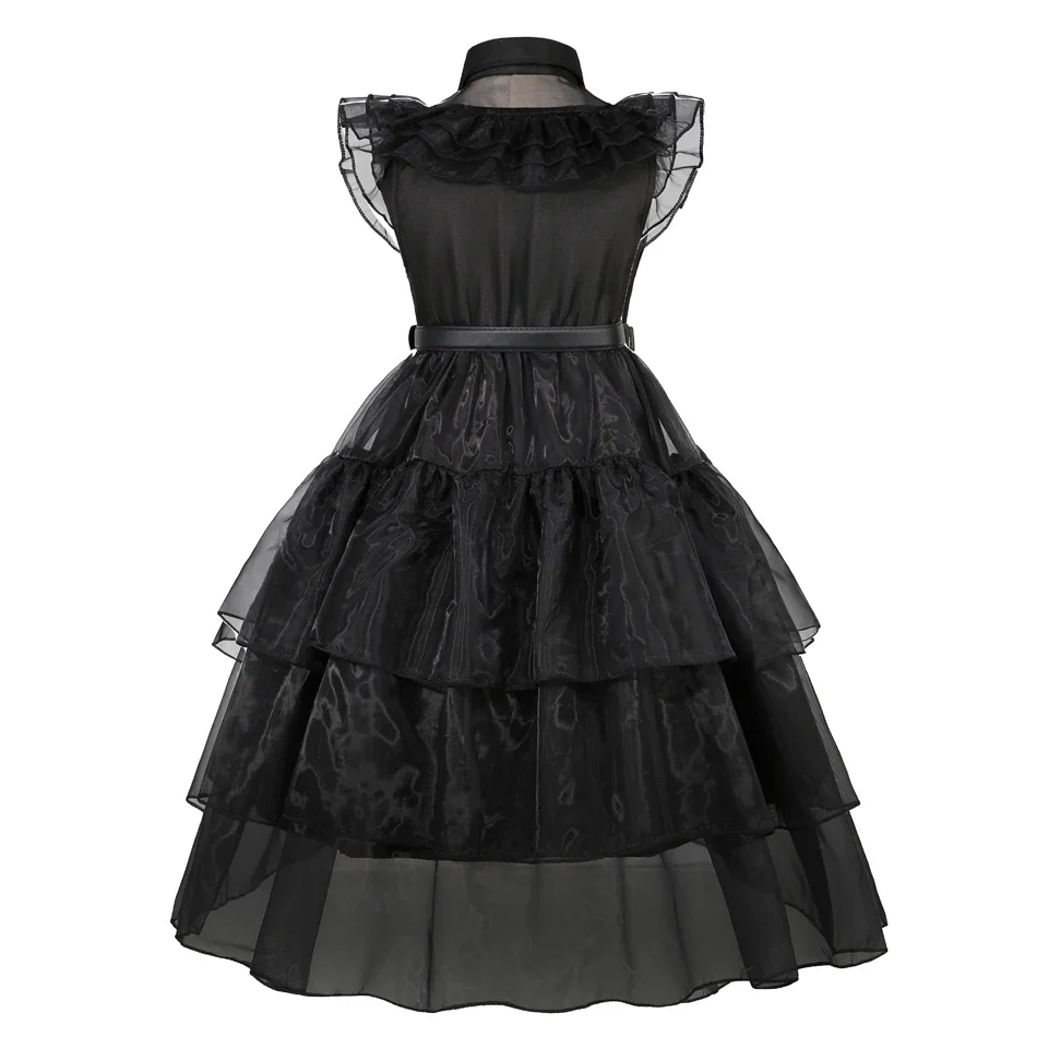 Halloween Costume Girls Addams Black Dress Kids Girl Witch Dresses Hats for Make up Party