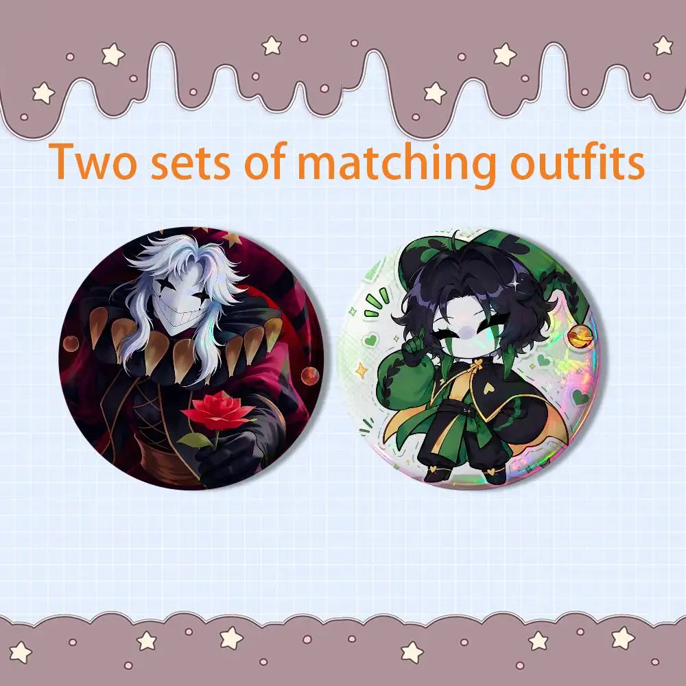Harlequin Freak Pierrot Circus 2 piece set Pins Creativity Printed Pictures Text Metal Lapel Badges Brooches Jewelry Gift