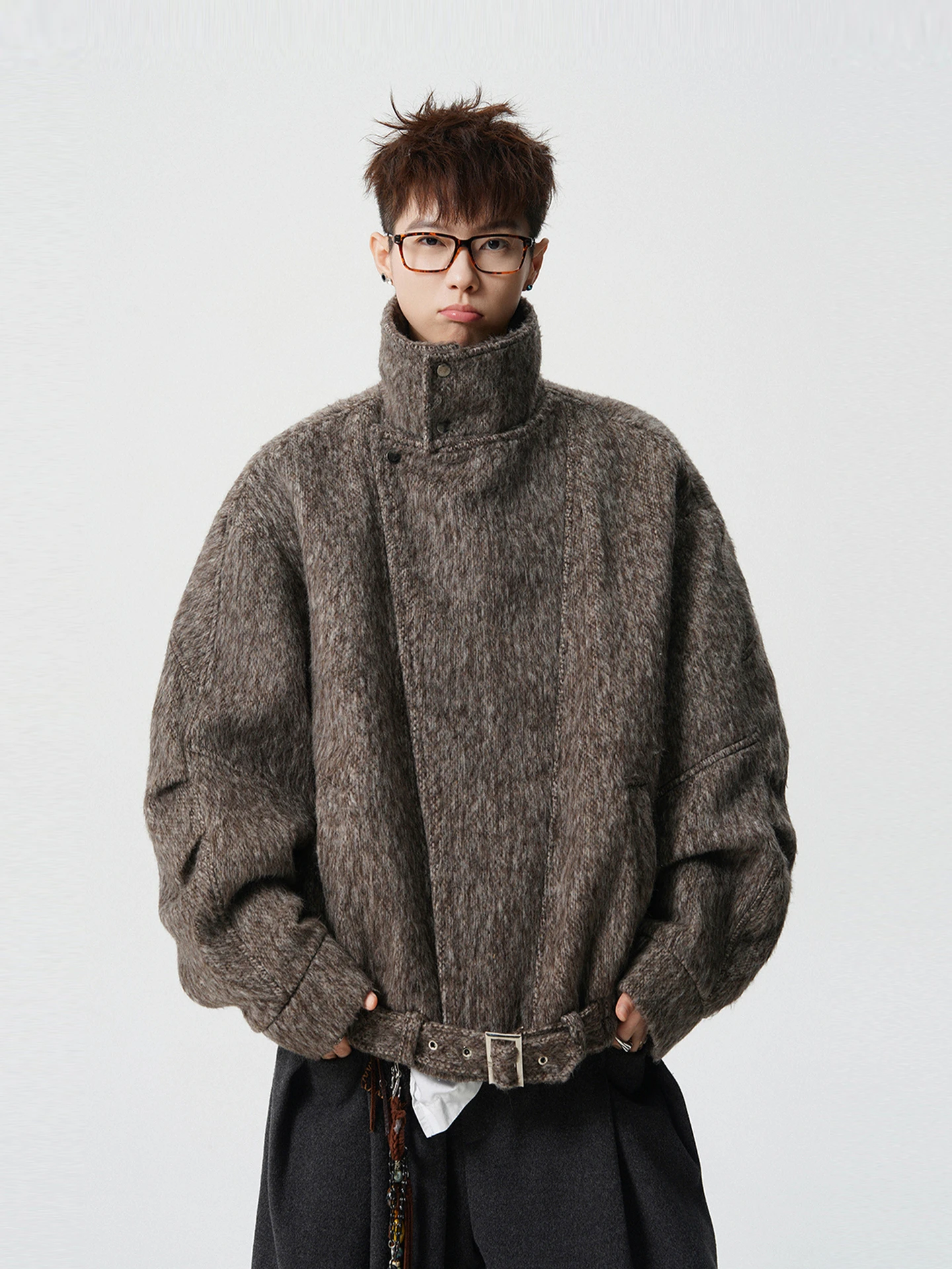 

Thiened Woolen Coat Men's Loose Fit Stand Collar Jaet Autumn Winter Faionable Brand Couple's Clothing Youth ular Sle