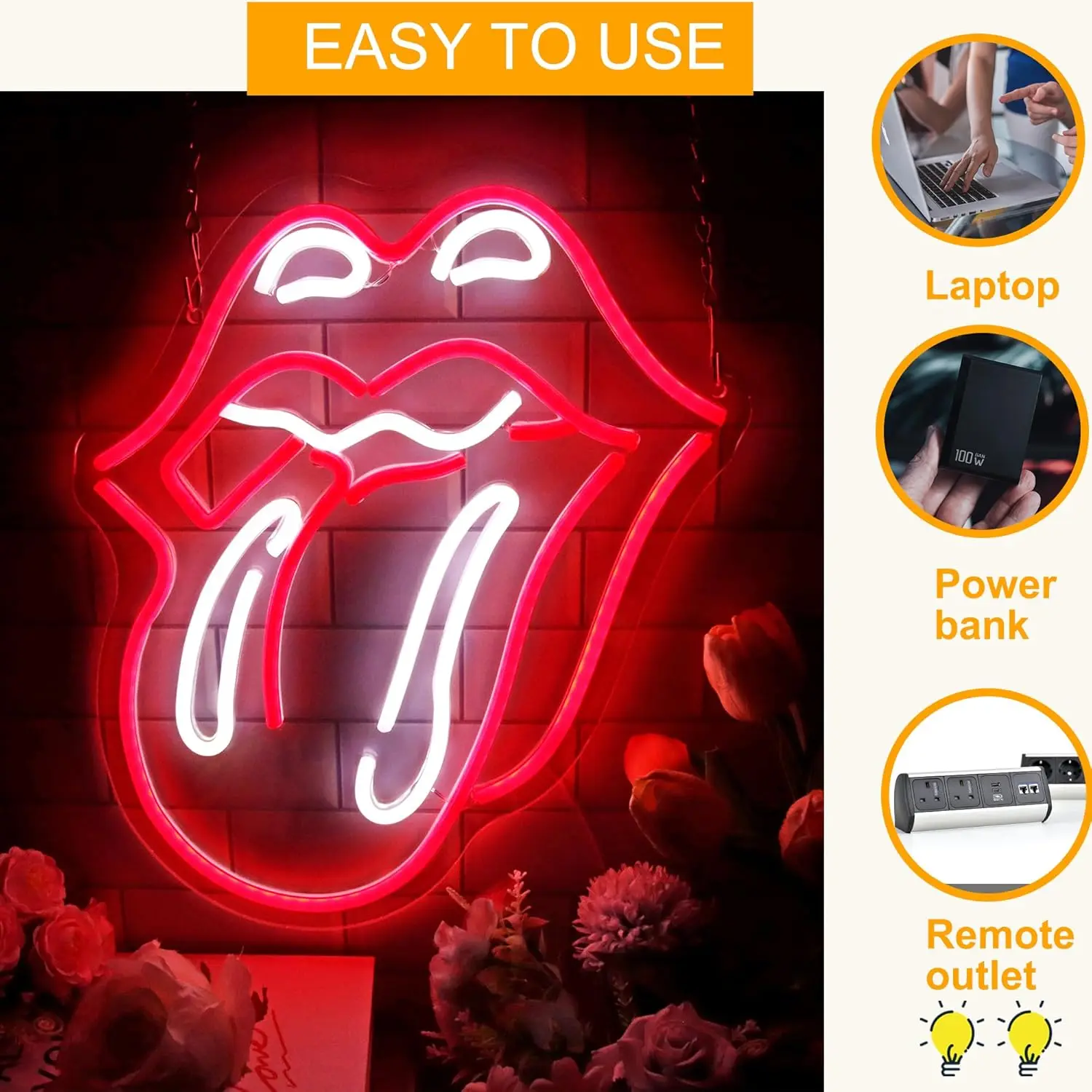 Lips Tongue Neon Signs LED Light Sign,for Bedroom Bar Store Birthday Party Man Cave Christmas Supply Gifts(38*29.45cm)