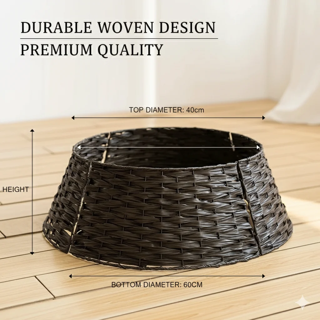 

60/65CM Woven Christmas Tree Collar Rustic Rattan Basket Base Cover Vintage Farmhouse Holiday Tree Decoration