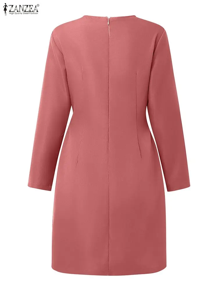 ZANZEA 패션 셔츠 드레스 여성 가을 3/4 소매 캐주얼 솔리드 미니 선드레스 2025 우아한 오피스 레이디 스트리트웨어 플리츠 로브