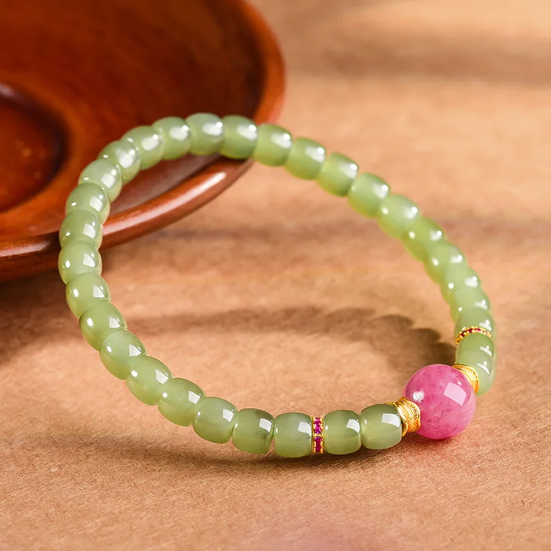 Natural Old Material Hetian Jade Round Bead , Jadeite Women'S Bracelet, New Style