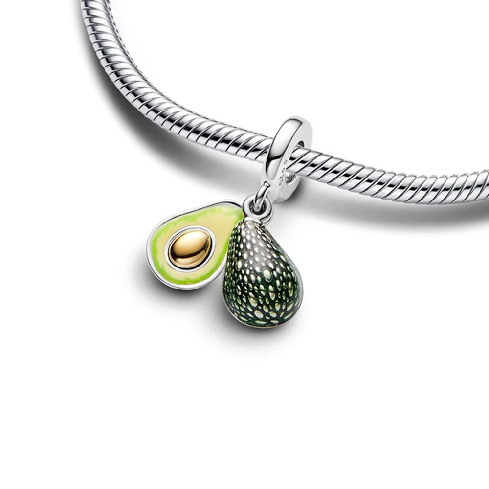 New Popular Avocado Double Dangle Charm Fit Original Pan Bracelet Gift for Women Summer Jewelry Making Fruit Pendant Beads