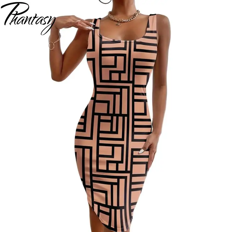 Phantasy Office Lady Sundress Women Elegant Striped Dress Skinny Casual Streetwear Square Neck Outfit Summer Female Dress Up