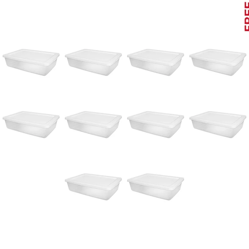 

Plastic Storage Boxes Set of 10 28 Qt Stackable Clear Base Opaque Lid Ideal Clothing Linens Organizing Household Needs