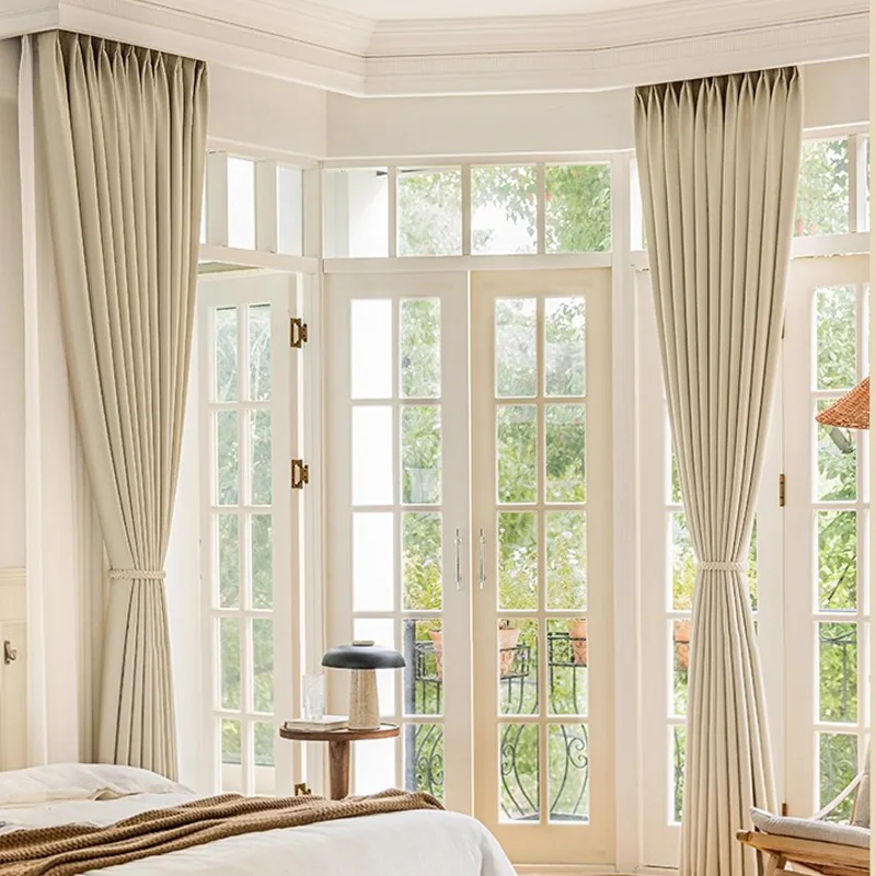 2pcs French Solid Colour Luxury Blackout Curtains Ready-Made Particularly Suitable for Living Room Balcony Bedroom Blackout Curt