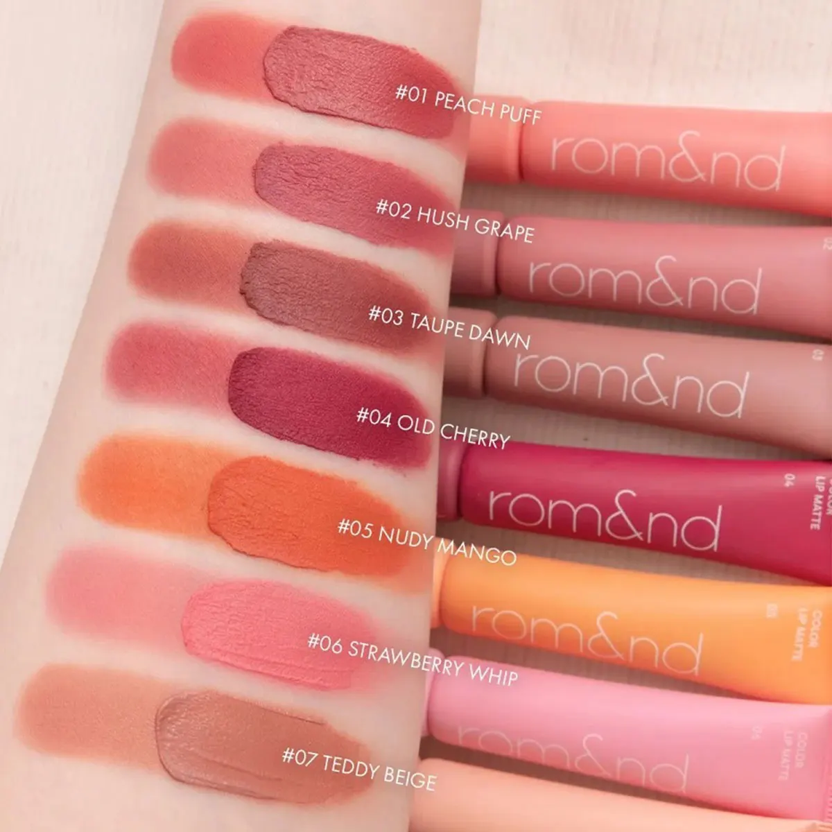 rom&nd COLOR LIP MATTE, similar a las mejillas, ligero, sin secado, blanqueamiento de líneas de labios, aplicación rápida, estacional, K-Beauty, maquillaje coreano