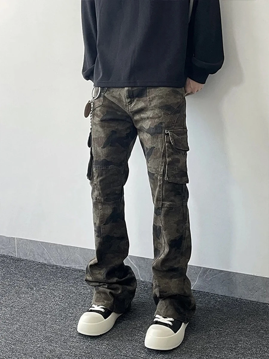 

Камуфляжные рабочие брюки в американском стиле, мужские осенне-зимние джинсы с большими карманами и прямыми штанинами, повседневные брюки в стиле High Street Vibe
