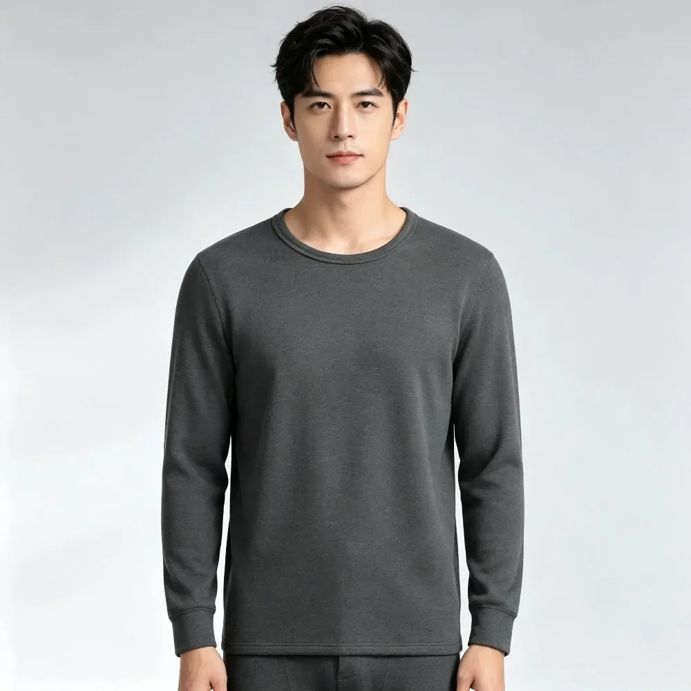 Winter Men's Long-sleeved Top T-shirt Thermal Underwer Fleece Bottoming Shirt Round Neck Shirt Plus Velvet Padded Warm T-Shirt image 4