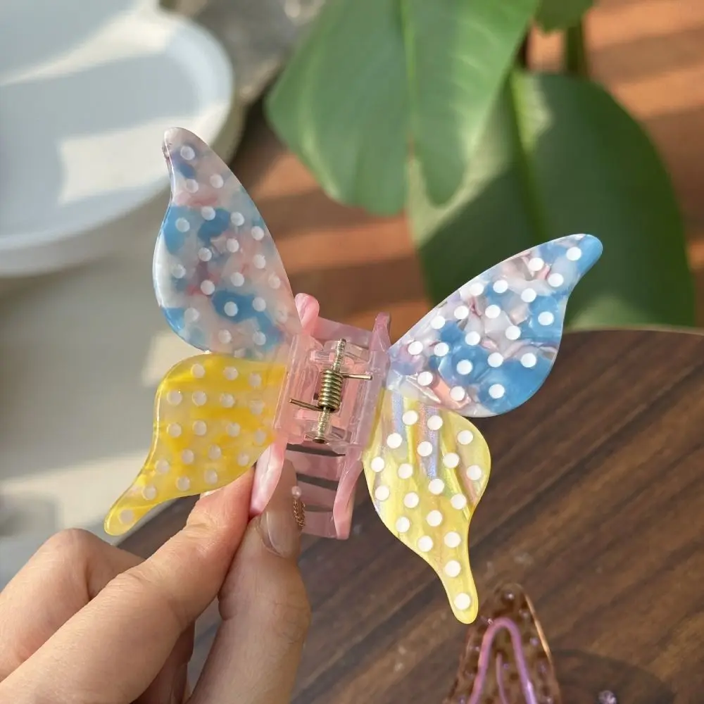 

Sweet Butterfly Acetate Hair Claw Korean Style Trendy Acetic Acid Hair Claw High Ponytail Clip Colorful French Shark Clip Women