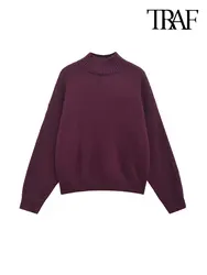 TRAF-Women's Basic Loose Soft Knit Sweater, High Neck, Long Sleeve, Female Pullovers, Chic Tops, Fashion