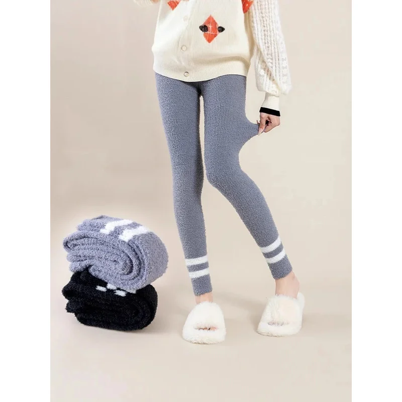 

2025 aaa двусторонние коралловые бархатные леггинсы женские зимние высокоэластичные домашние теплые спальные штаны бесшовные брюки пижамы DA063