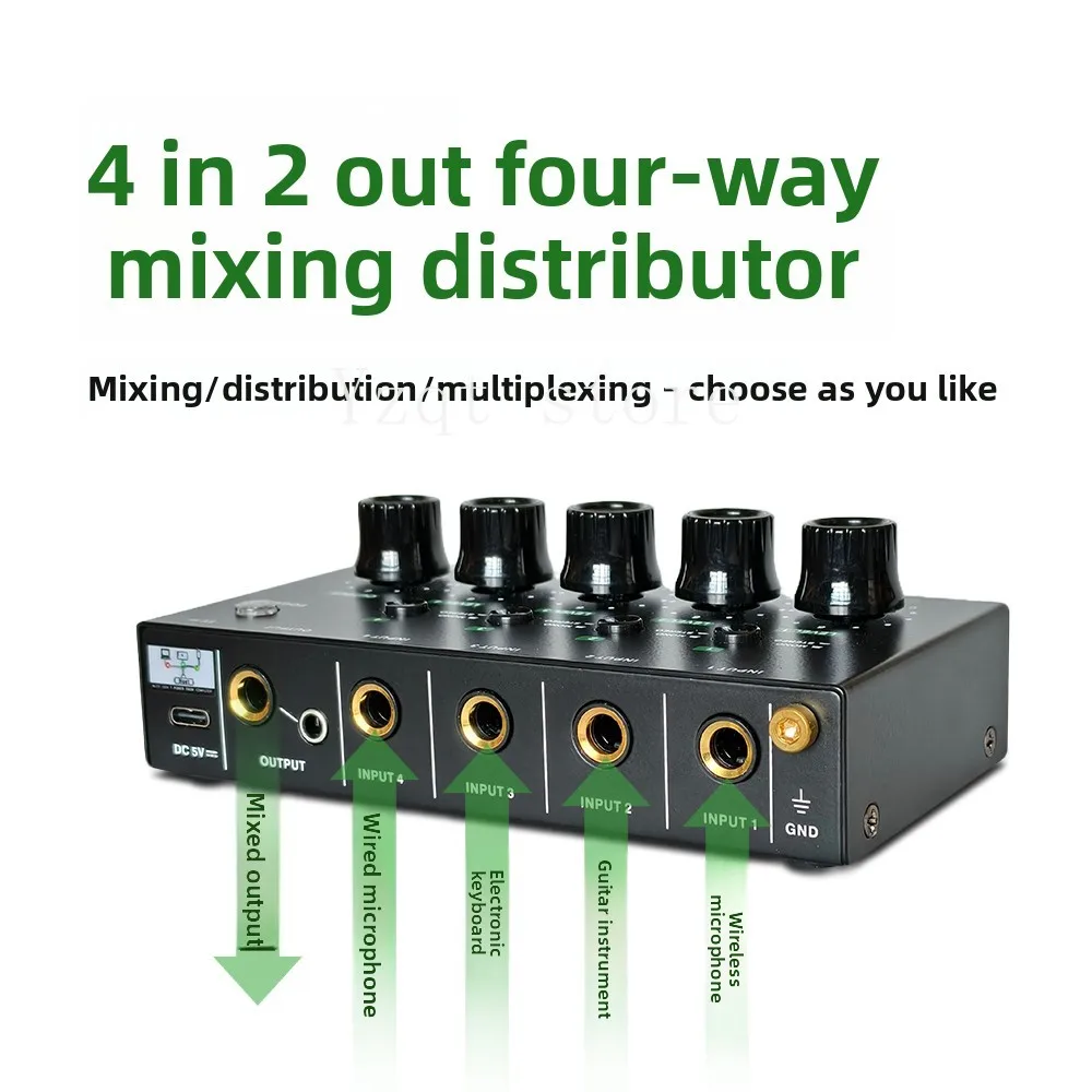 4 in 2 out Quad Mixer Splitter Computer Microphone Multiplex Electronic Organ Guitar Instrument Mixer