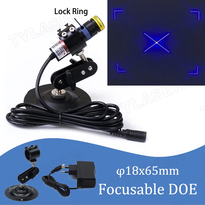 

DOE Blue Viewfinder Focusable Locator D18x65mm 450nm 10mw 50mw 80mw Laser Module for Positioning Free with Bracket and Adapter