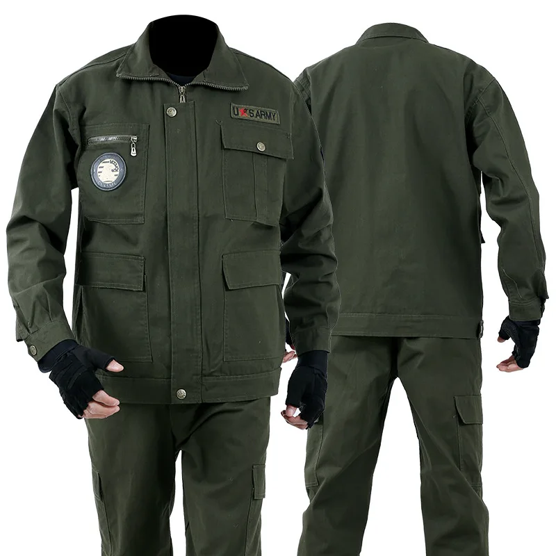 Work Clothes, Welder Construction Site Green Engineering Clothes, Pure Cotton Wear-Resistant Suit, Labor Protection Jacket