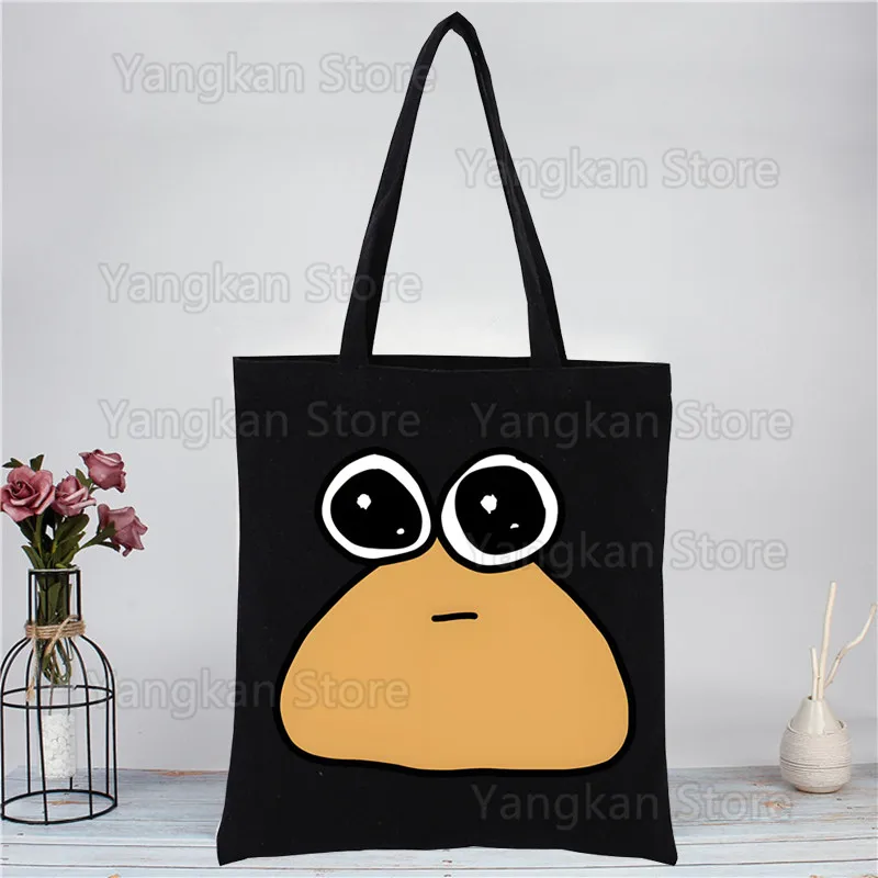 Pou Handbags Hot Selling Fashion Handbag Canvas Bag Tote Ladies Casual Shoulder Bag Reusable Shopping Bags Black