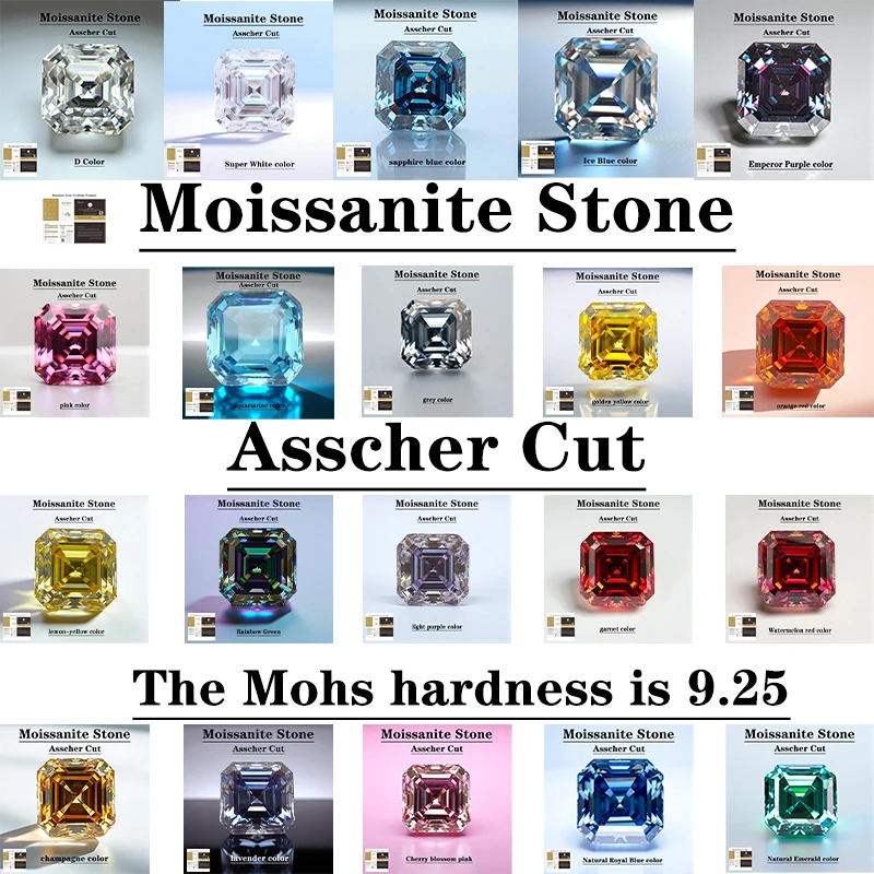

with GRA Certificate Moissanite Stone Asscher Cut VVS1 Multiple Colors Combination chain Charms Excellent Quality