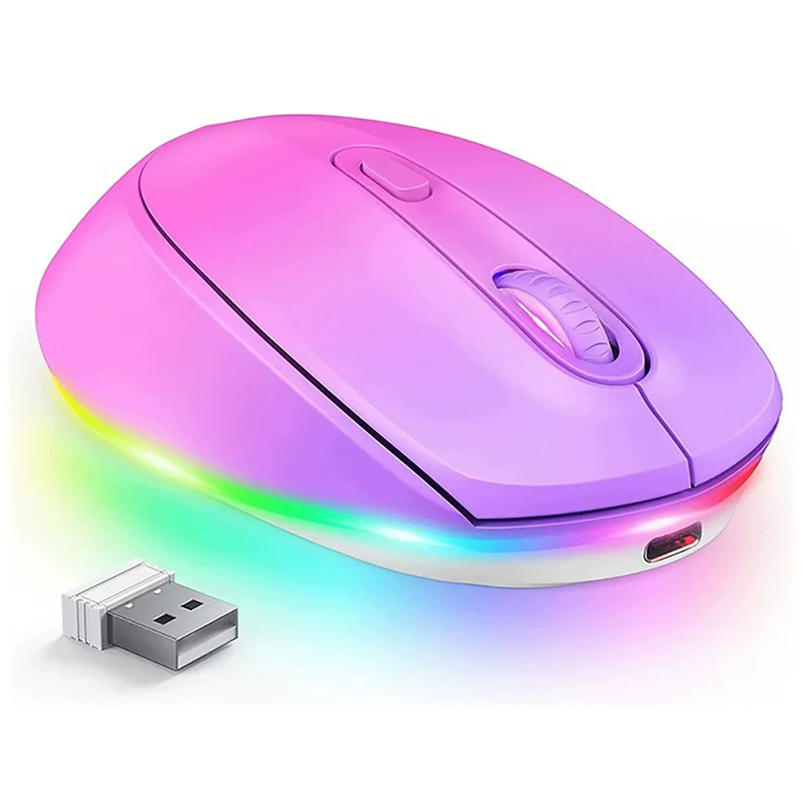 

RGB 2.4G Wireless Silent Mouse with USB Receiver Rechargeable Computer Mouse 1600 DPI Adjustable for Office Gaming