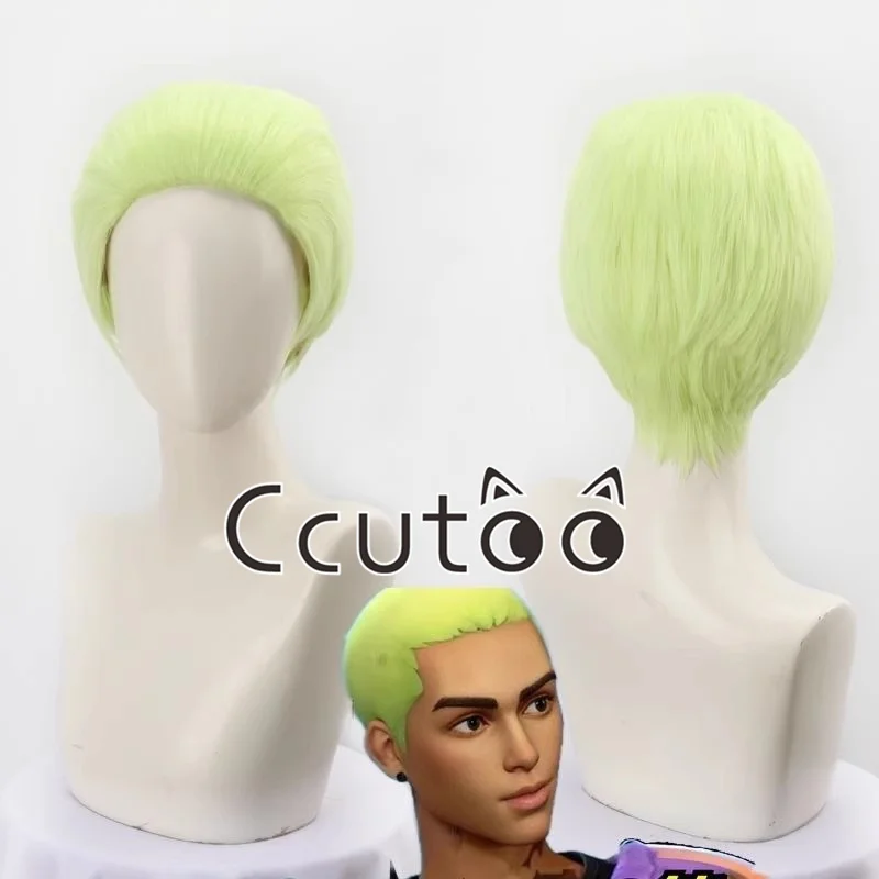 Game Valorant Gekko Cosplay Wig Gekko Short Green Cos Wigs Heat Resistant Synthetic Hair Halloween Role Play Wigs + Wig Cap