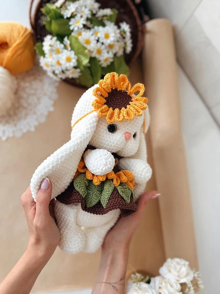Kit de matériel de lapin au Crochet fait à la main, poupée mignonne, cadeau d'assurance pour petite amie, fil ordinaire, boîte en papier Krt