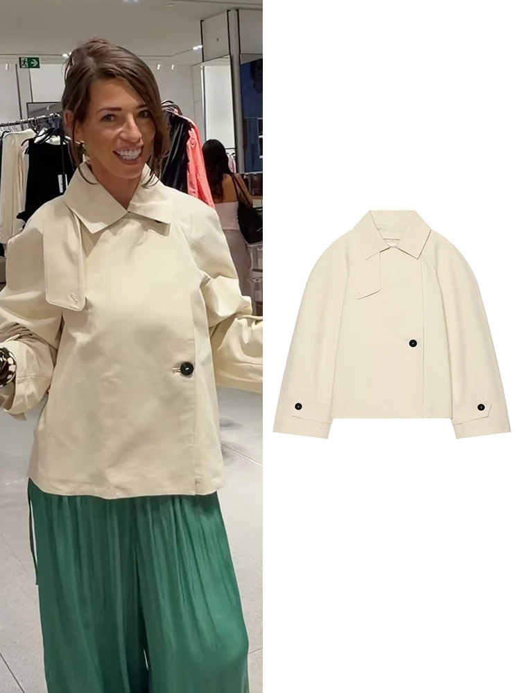 TFMLN 2026 Women Trench Coat Lapel Loose Cropped Jacket Casual Simple Style Single Breasted Outerwear Windbreaker New Female