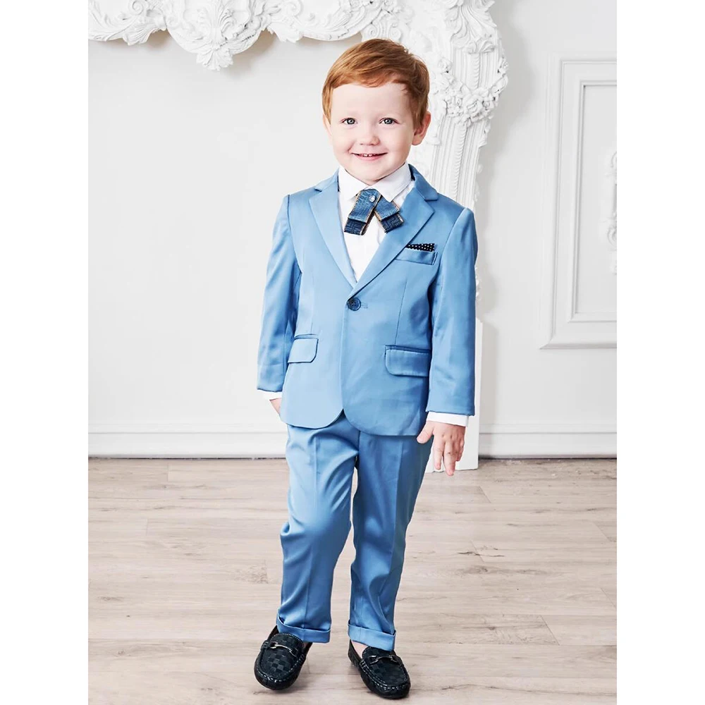

Fashion Kids Clothes Chic Satin Notch Lapel One Button Blazer Sets Daily Casual Fashion Costume Wedding Boy Suits 2 Piece