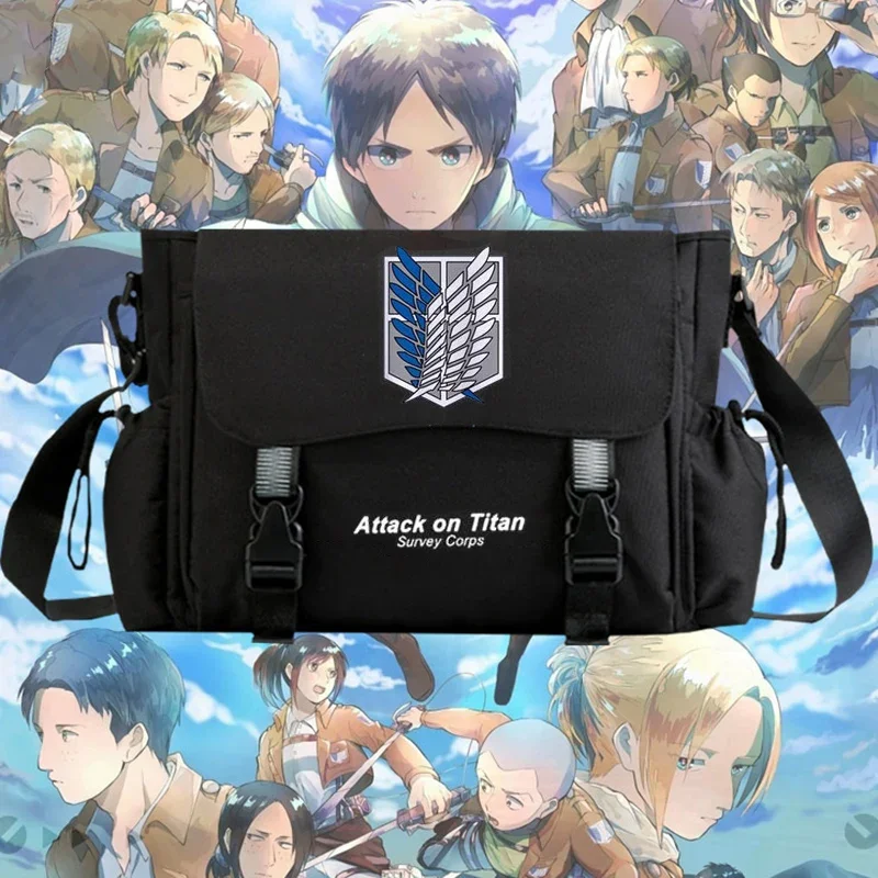 ブラック、進撃の巨人、進撃の巨人、学生キッズティーン、アニメメッセンジャークロスボディショルダーバッグ、女子高生、男子用