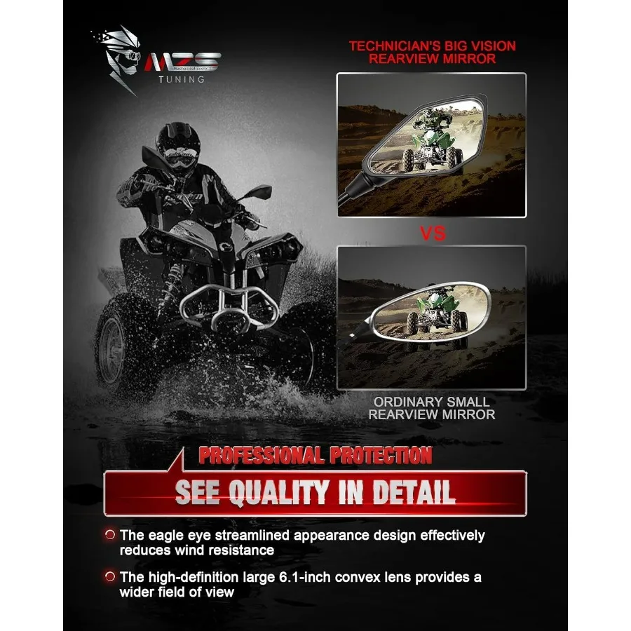 Motorcycle Mirrors 10mm 8mm, Universal ATV Rearview Mirror with CNC Handlebar Mount Rear View Side Mirror Black Compatible Motor