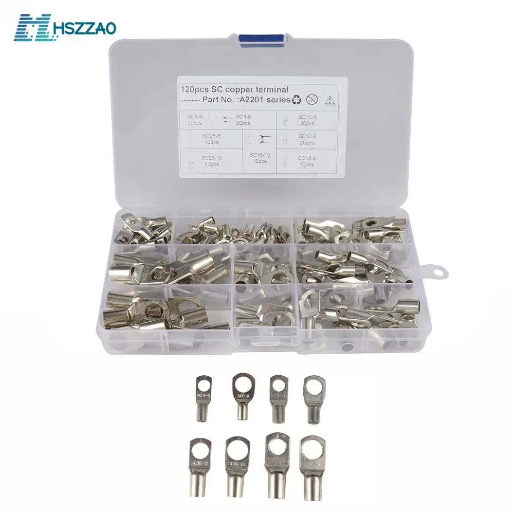 

120pcs Bolt Hole Tinned Copper Terminals Set-Wire terminals Connector Cable lugs Battery SC Terminals Glimpse For Ship, car