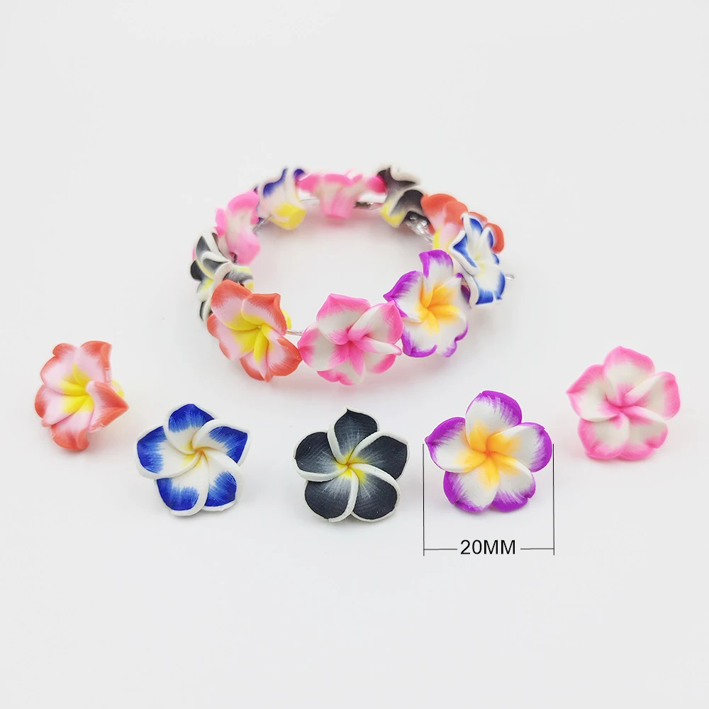 

10PCS 20MM Plumeria Polymer Clay Flower Beads DIY Hawaiian Jewelry Craft Making Earrings Hairpin Accessories Material