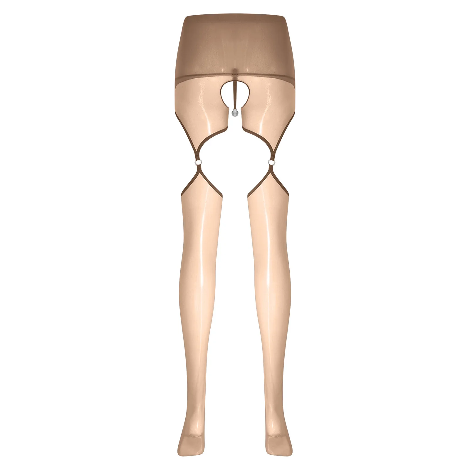 Lingerie sexy da donna con collant con apertura sul cavallo e fascia di perle finte, leggings scavati lucidi, collant da notte, clubwear