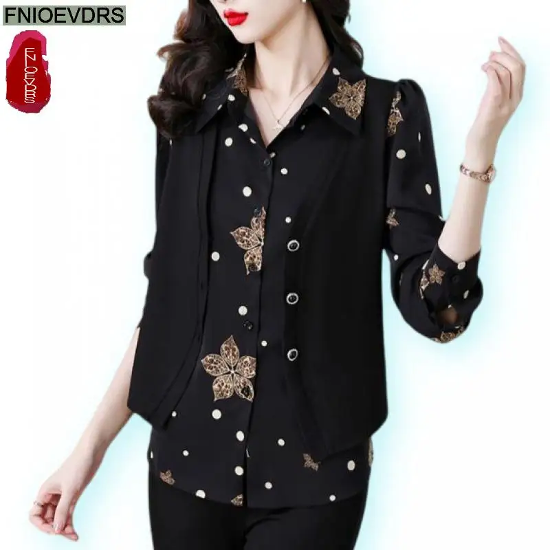 

Retro Vintage Peplum Faux Two Piece Tops New Design Women Autumn 2024 Fashion Office Lady Elegant Tunic Button Shirts Blouses