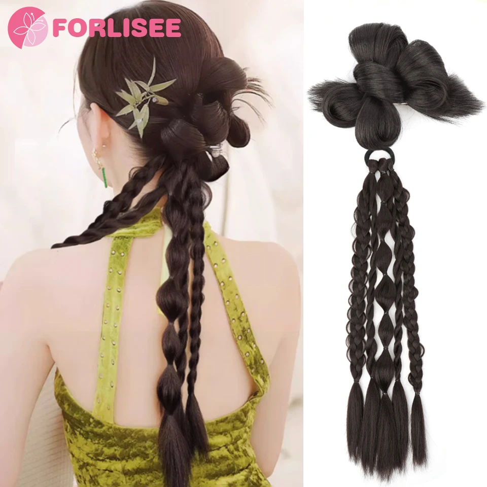 

FORLISEE Wig Ponytail Flower Braid Two Strands Twisted Twist Braid Wig New Chinese Style National Style Braided Bridal Hairstyle