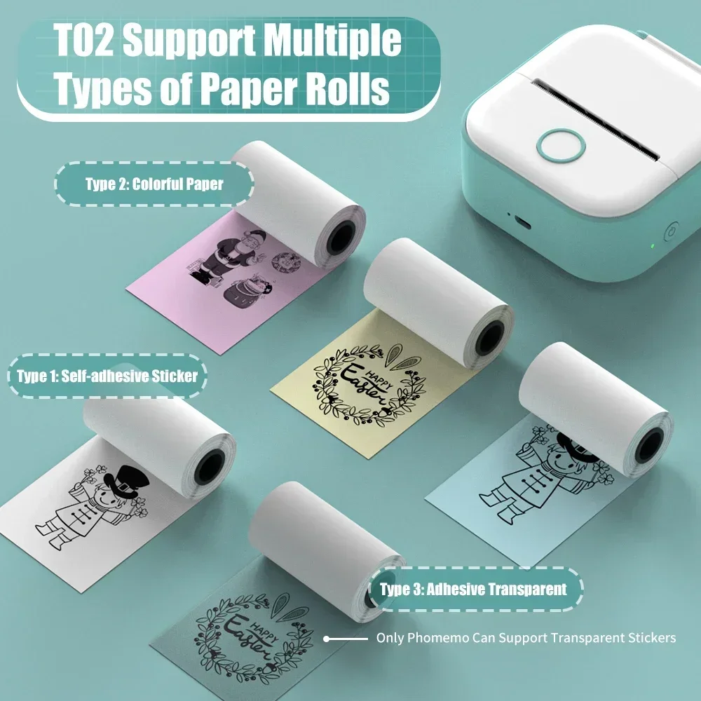 Portable Mini Printer Wireless Thermal Pocket Printer Self-Adhesive Paper for DIY Diary Stickers Quick Printing Conveniently