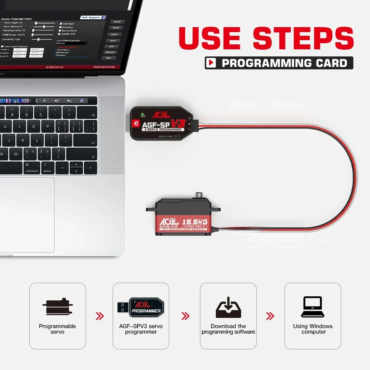 AGFRC-Servo Digital sin escobillas para coche de carreras, engranaje de titanio B44BLS V2, 45g, supervelocidad, 0.062seg, 15,5 KG, perfil bajo, 1/10