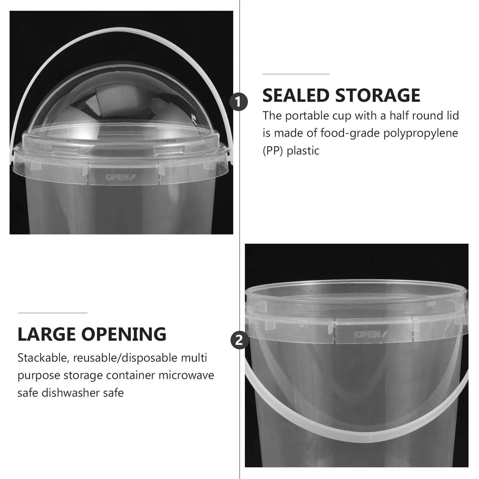 

5pcs 750Ml Clear Food Bucket With Lid Food Grade Storage Container For Ice Cream Popcorn Snacks Cookie Cold Drink Plastic