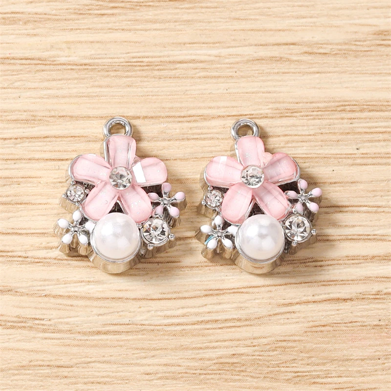 5 Stück 14 x 18 mm zarte Kristall-Metall-Blumenanhänger für die Herstellung von Ohrringen, Halsketten, Armbändern, DIY-Handwerk, Schmuckzubehör – Detail 12