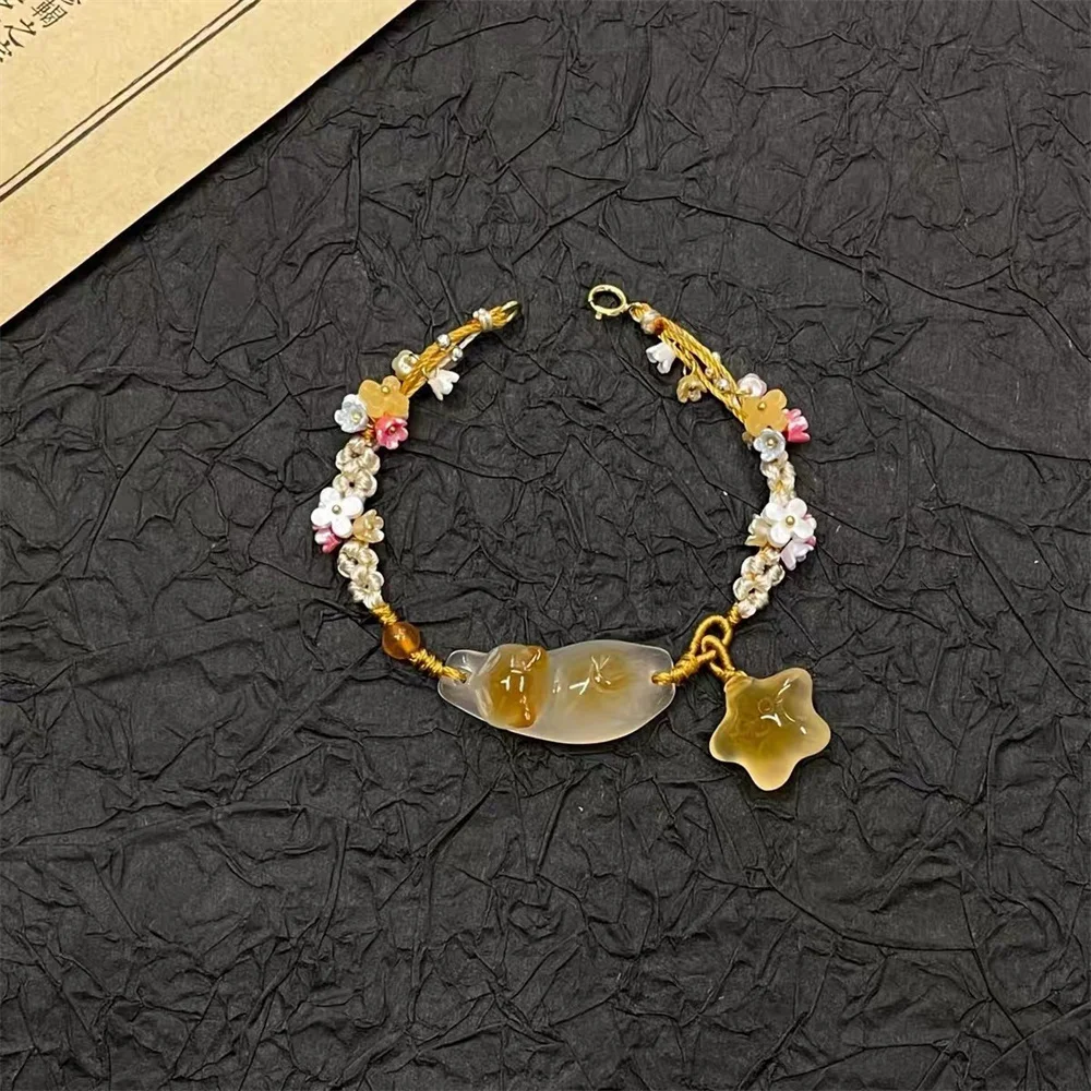 Osmanthus Ice Transparent Orange Cat Star Acrylic Bracelet with New Chinese Design Sweet Flower Weaving Handmade for Best Frends