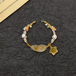 Osmanthus Ice Transparent Orange Cat Star Acrylic Bracelet with New Chinese Design Sweet Flower Weaving Handmade for Best Frends
