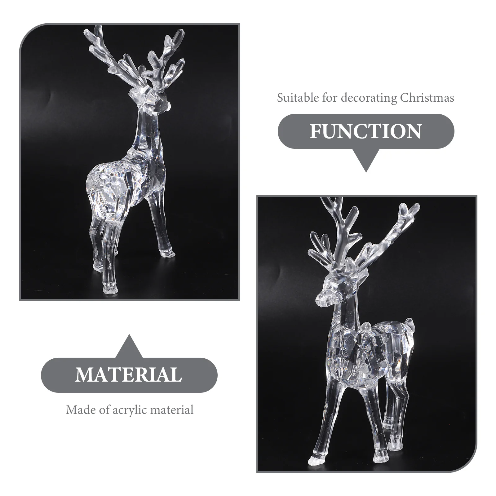 

2pcs Clear Acrylic Elk Desktop Ornament For Christmas Xmas Party Home Office Decor Elk Sculpture Transparent Deer Decoration