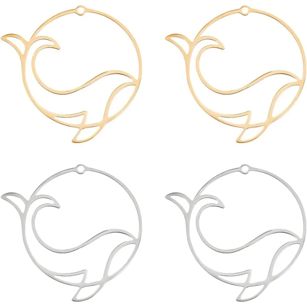 

Flat Round with Dolphin Pendants Stainless Steel Luck Hollow Dolphin Charm Hypoallergenic Dangle Pendants for DIY Necklaces