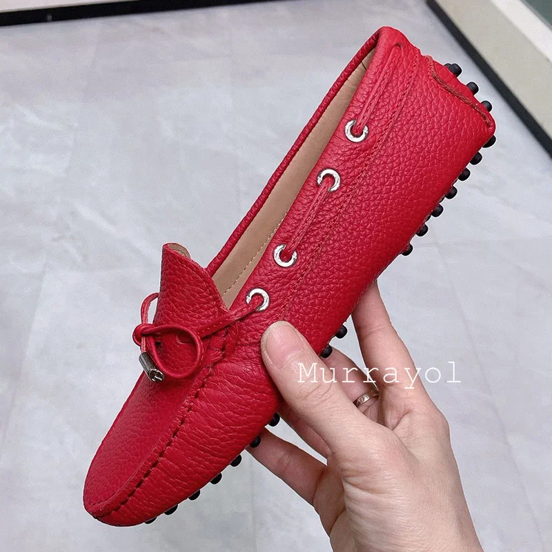 ผีเสื้อตกแต่งปากตื้นLoafersผู้หญิงหนังสีทึบแบนรองเท้าฤดูใบไม้ผลิฤดูใบไม้ร่วงนุ่มSoledรองเท้า