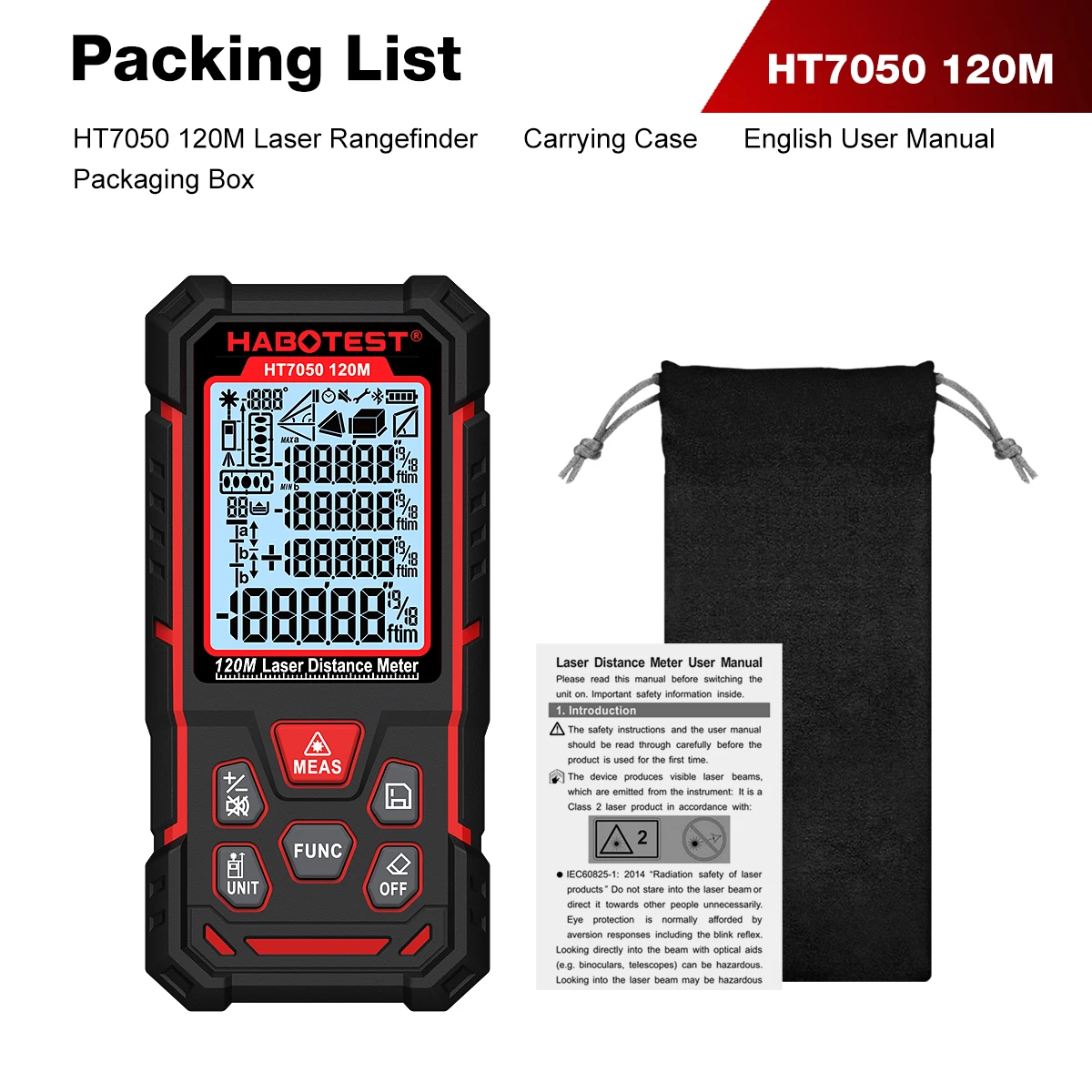 HABOTEST HT7050 50M/80M/120M Laser Afstandsmeter Professionele Meter Laser Afstandsmeter Laser Meetlint