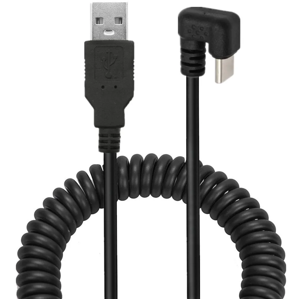 USB 2.0 Male to USB3.1 Type-c 90 Degree Angled Male Spring Coiled Data charging Cable