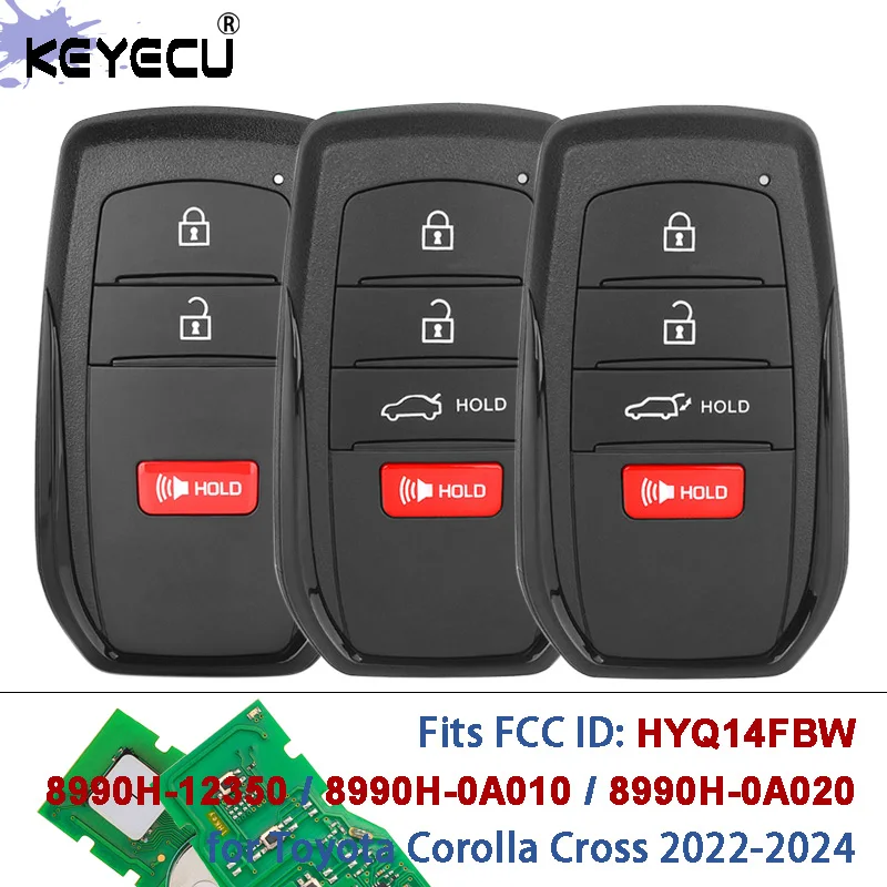 Carte KEYECU: 231451-2561 3HYQ14FBW 8990H-0A010 8990H-0A020 14.3MHz, carte intelligente, télécommande, porte-clés pour Toyota Corolla Cross 2022 – 2024