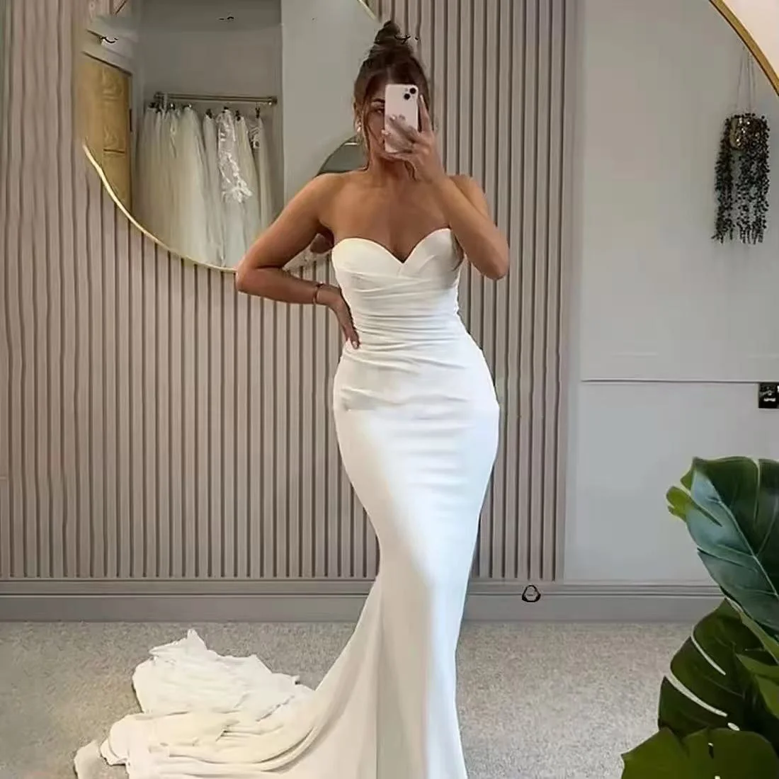 

Customized Elegant Long Wedding Dresses Sweetheart Backless Floor-Length Mermaid Brides Dress Women Vestidos De Novias
