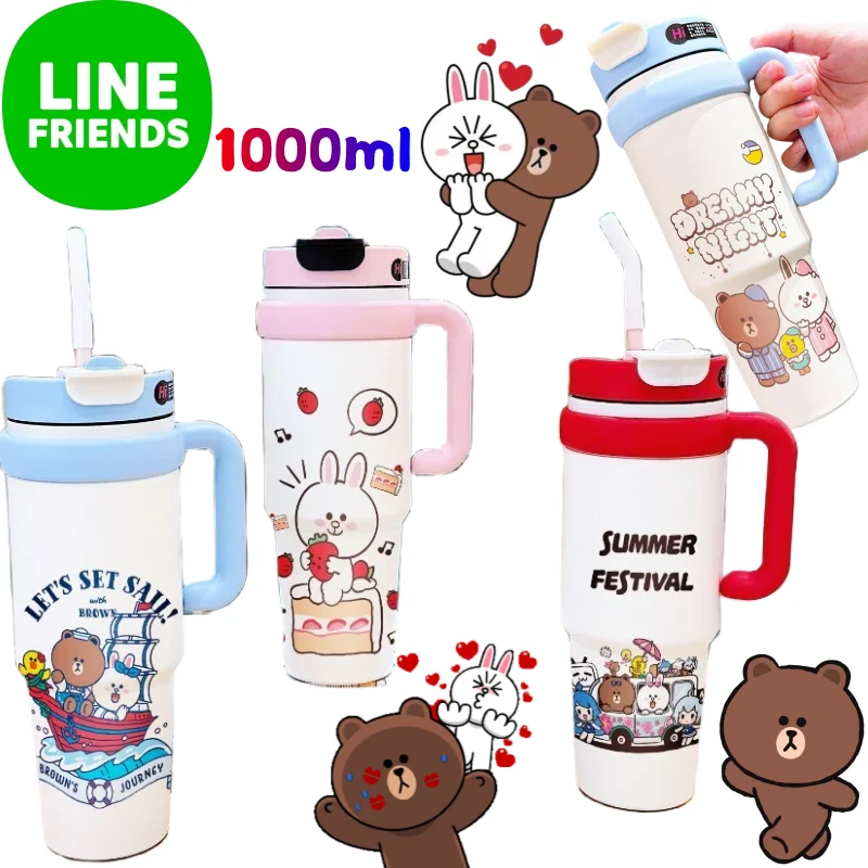 

LINE Friends Brown Cony Sally Insulated Bottle Creative High-Value Anime Cartoon Print Large-Capacity Portable Dual Drink Cup