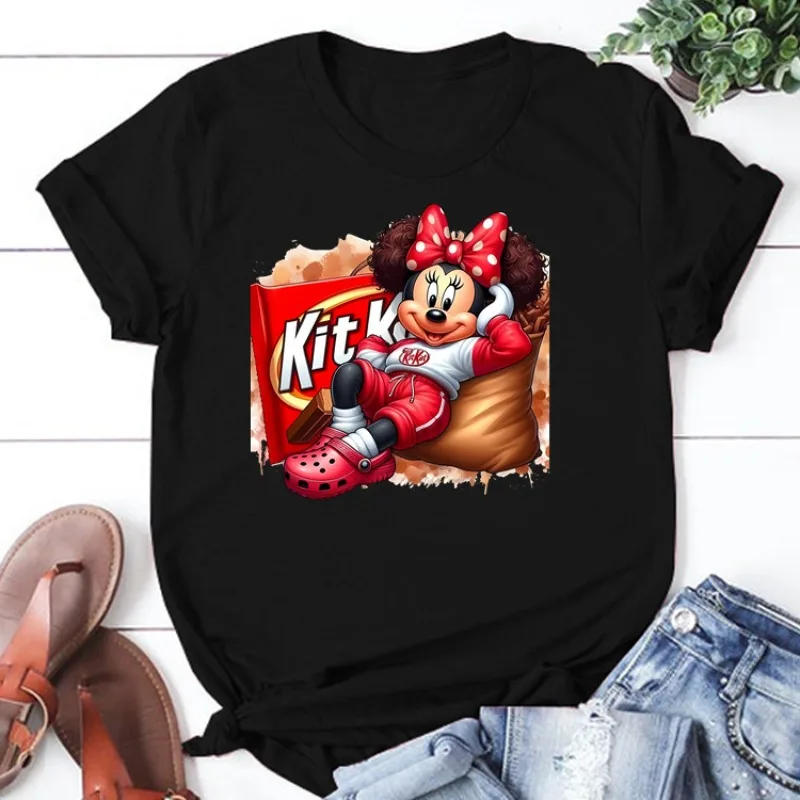 T-shirt manches courtes femme, streetwear, imprimé chocolat, Disney, AndrDuck, Minnie Mouse