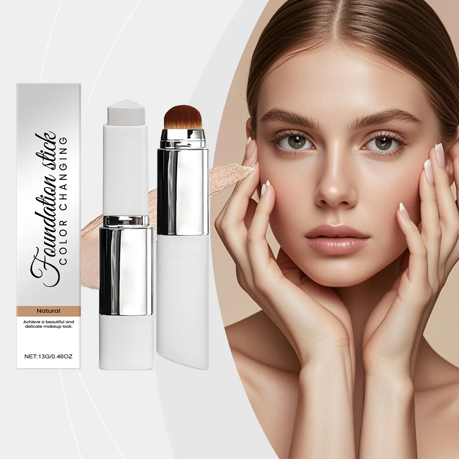 Color Changing Foundation Stick Waterproof Oil Control Even Skin Tone High Coverage Makeup Base Creamy Foundation with a Brush